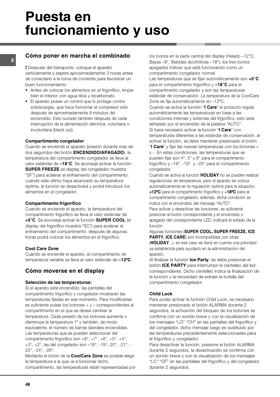 Puesta en funcionamiento y uso | Ariston MBT 2012 HA User Manual | Page 48 / 72