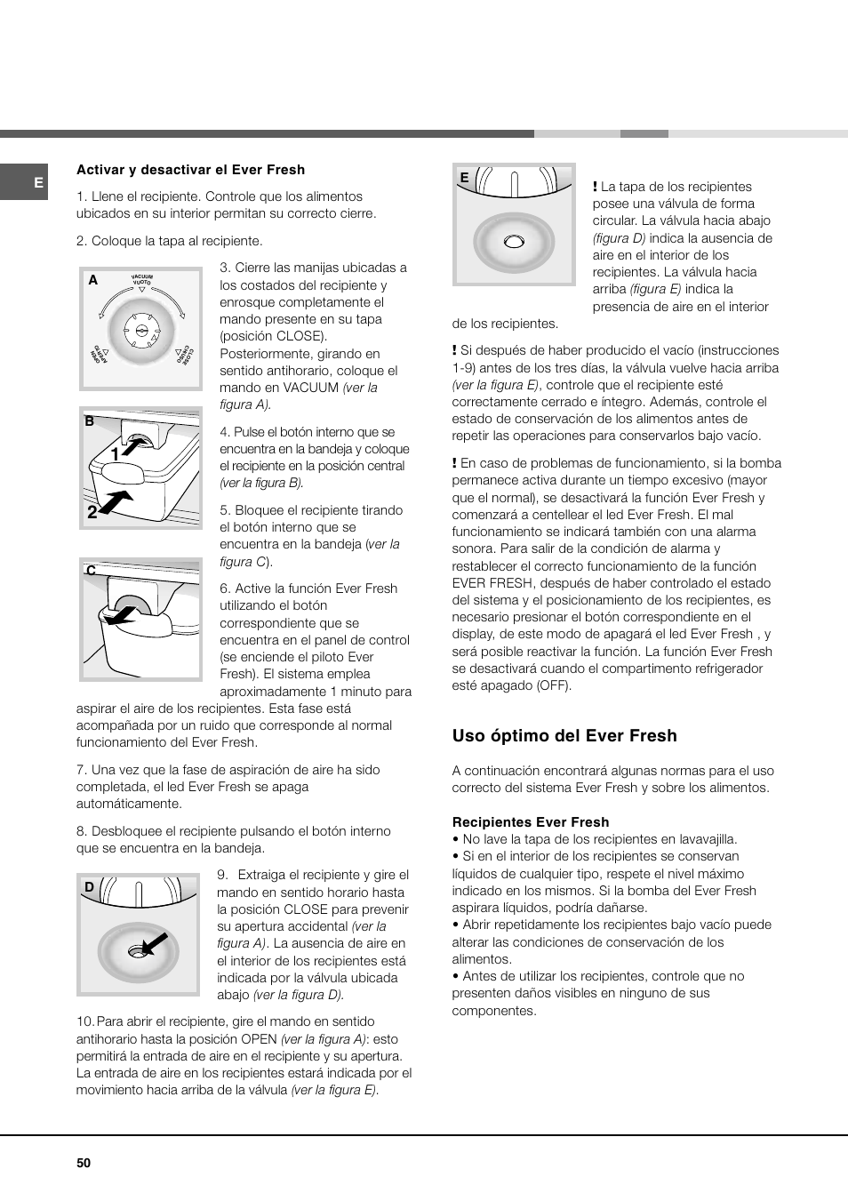Uso óptimo del ever fresh | Ariston MBT 2012 HA User Manual | Page 50 / 72