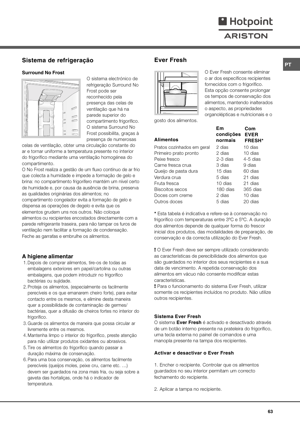 Sistema de refrigeração, Ever fresh | Ariston MBT 2012 HA User Manual | Page 63 / 72