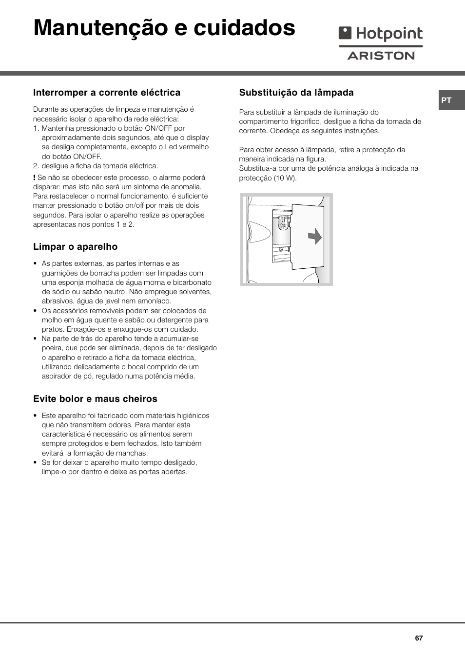 Manutenção e cuidados | Ariston MBT 2012 HA User Manual | Page 67 / 72