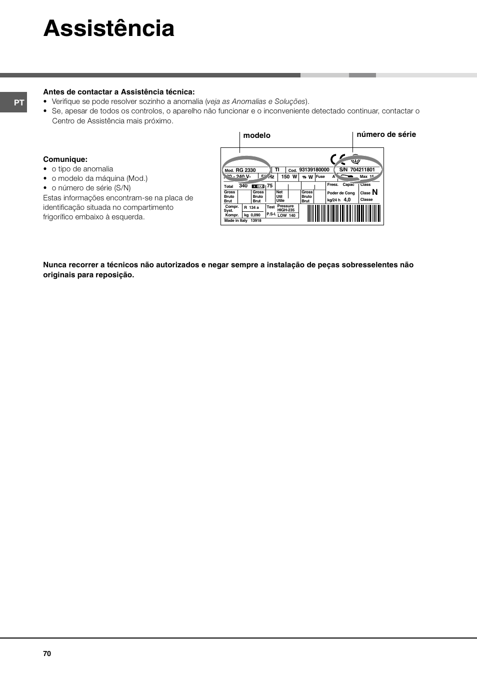 Assistência, Modelo número de série | Ariston MBT 2012 HA User Manual | Page 70 / 72