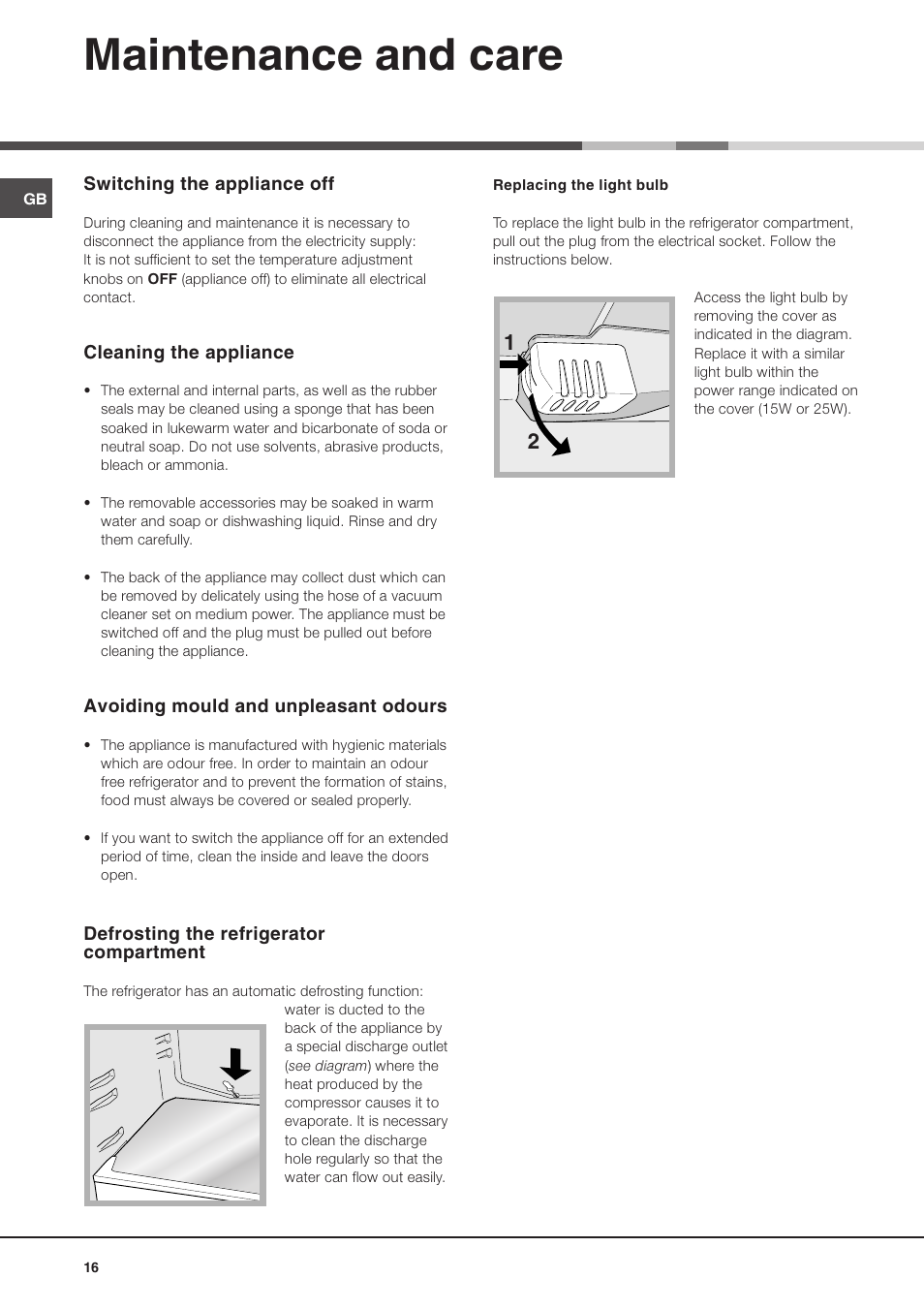 Maintenance and care | Ariston MTM 1712 FF/HA User Manual | Page 16 / 72