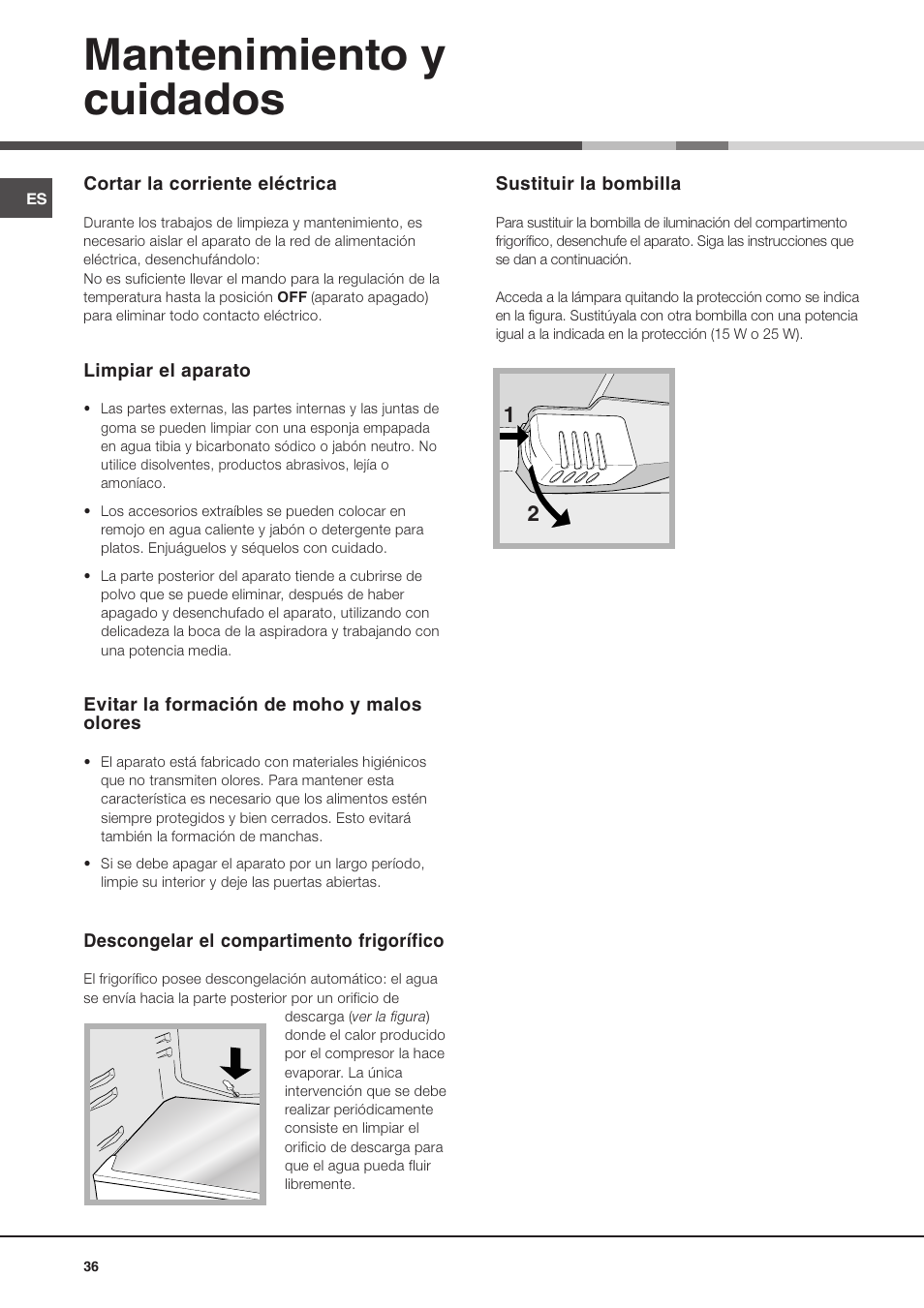 Mantenimiento y cuidados | Ariston MTM 1712 FF/HA User Manual | Page 36 / 72