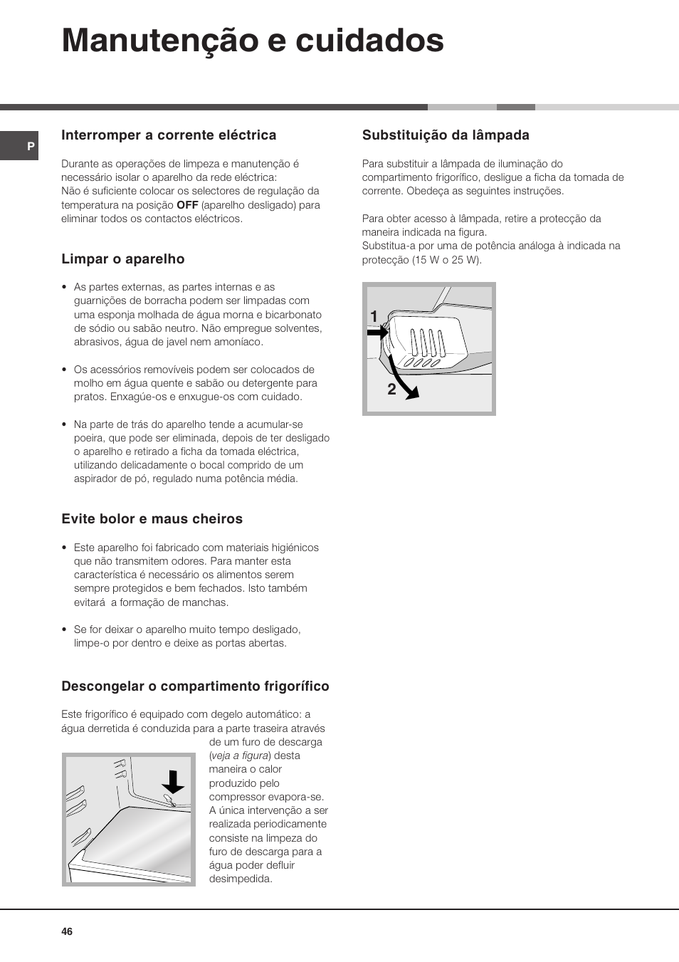 Manutenção e cuidados | Ariston MTM 1712 FF/HA User Manual | Page 46 / 72