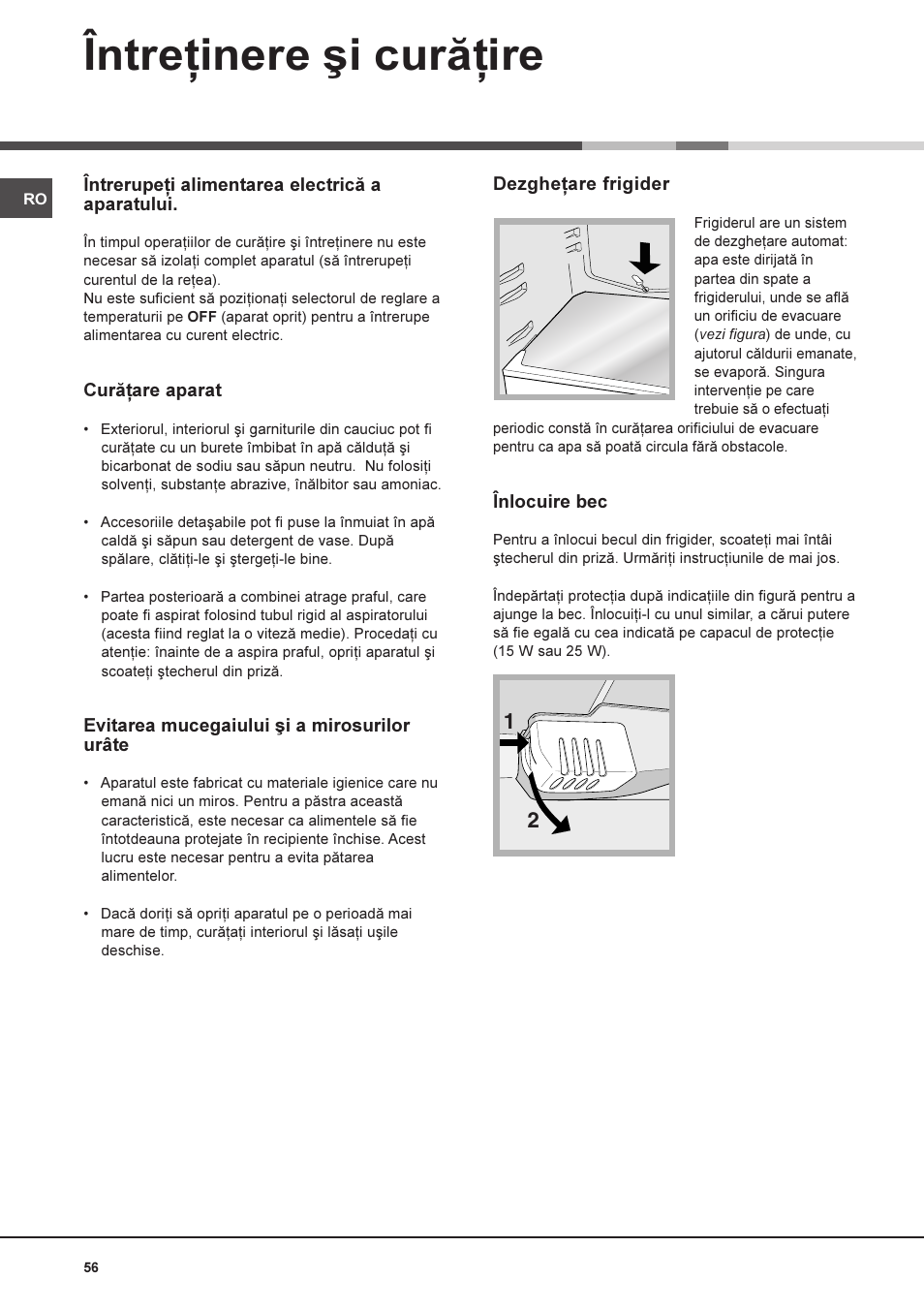 Întreþinere ºi curãþire | Ariston MTM 1712 FF/HA User Manual | Page 56 / 72