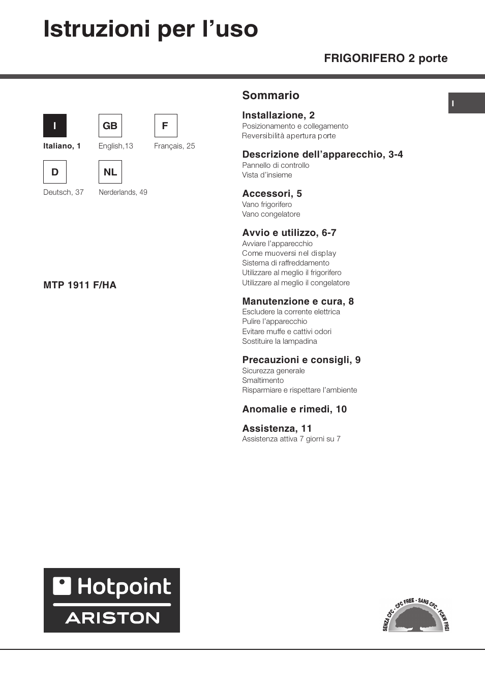 Ariston MTP 1911 F/HA User Manual | 60 pages