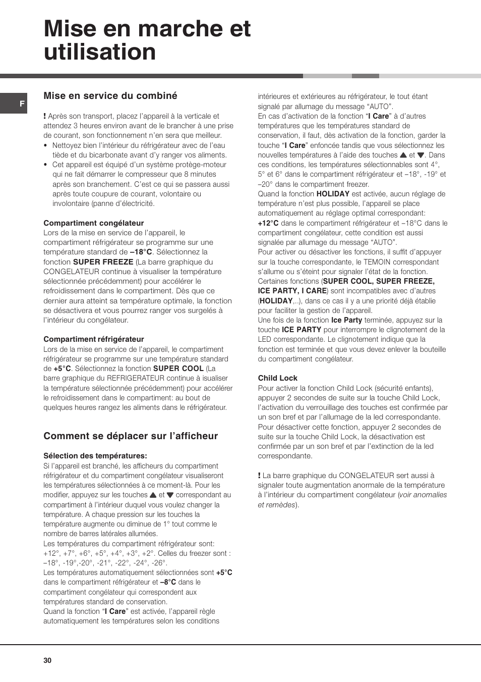 Mise en marche et utilisation | Ariston MTP 1911 F/HA User Manual | Page 30 / 60