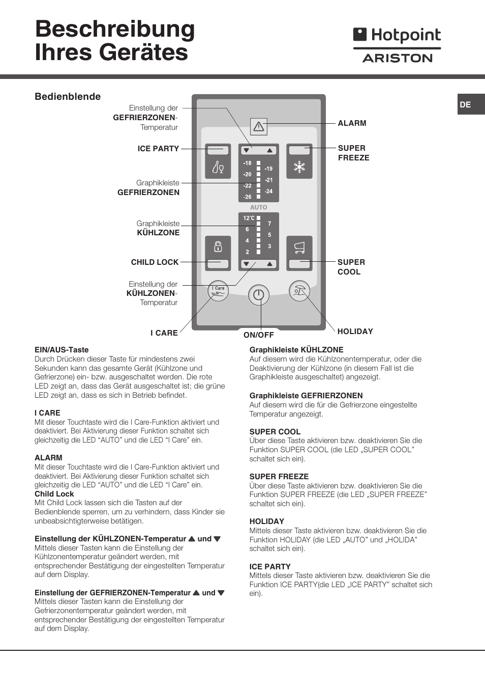 Beschreibung ihres gerätes | Ariston MTP 1911 F/HA User Manual | Page 39 / 60