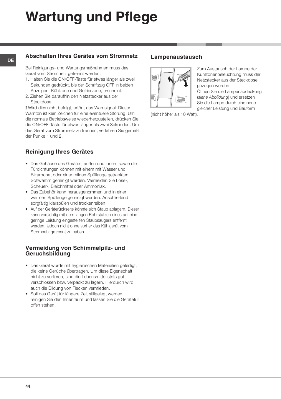 Wartung und pflege | Ariston MTP 1911 F/HA User Manual | Page 44 / 60