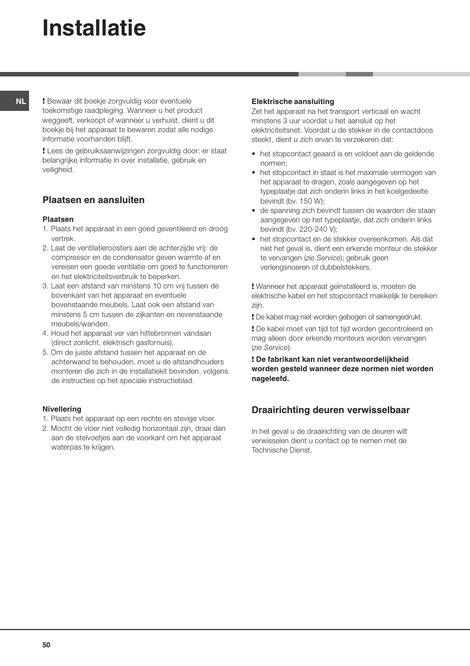 Installatie | Ariston MTP 1911 F/HA User Manual | Page 50 / 60