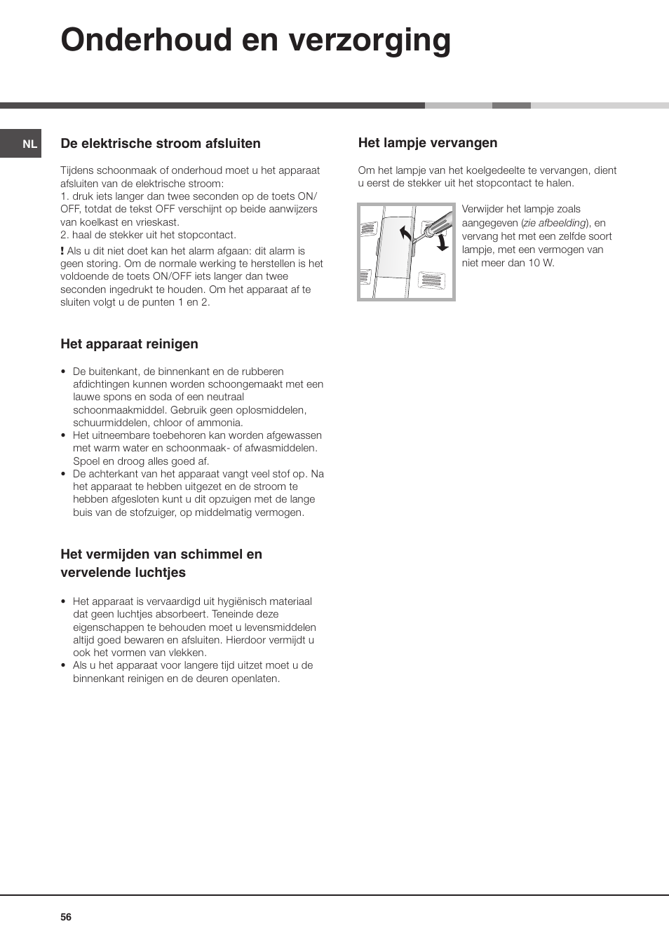 Onderhoud en verzorging | Ariston MTP 1911 F/HA User Manual | Page 56 / 60