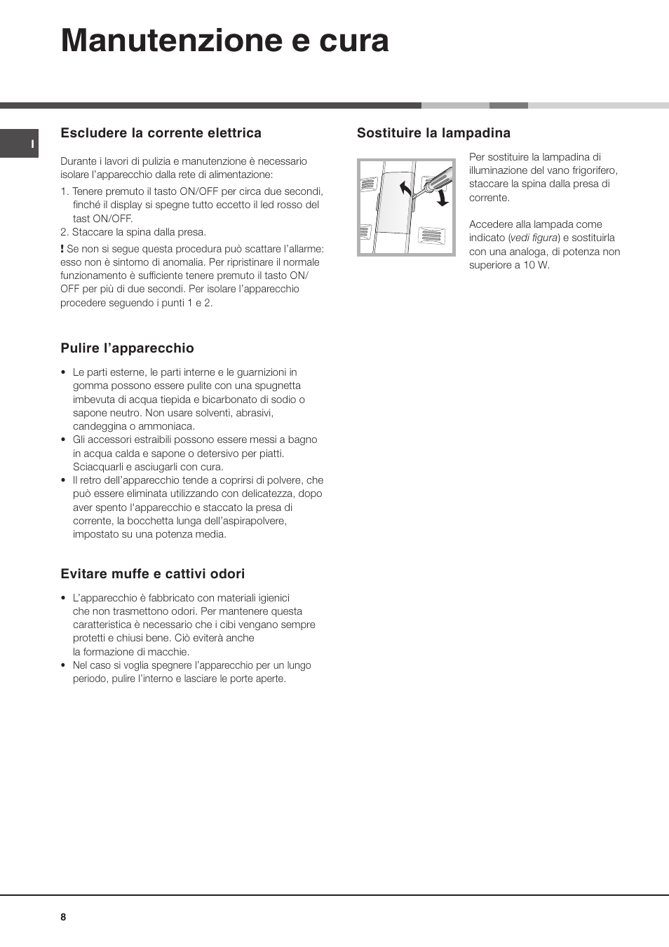 Manutenzione e cura | Ariston MTP 1911 F/HA User Manual | Page 8 / 60