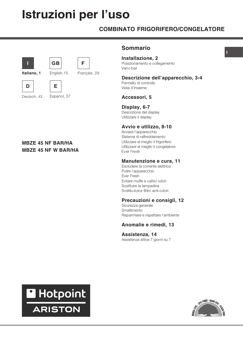 Ariston MBZE 45 NF User Manual | 72 pages