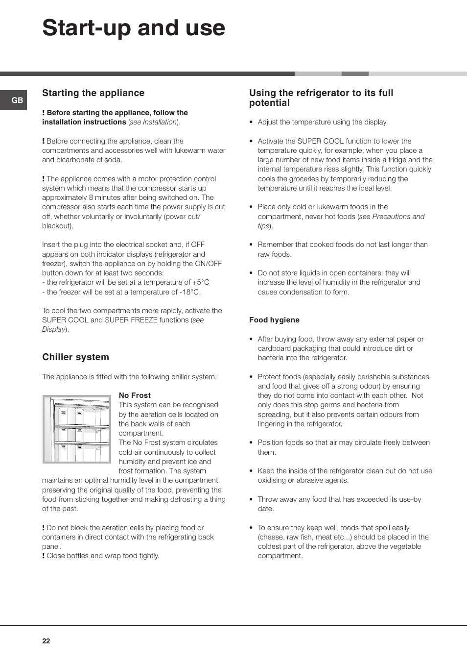 Start-up and use | Ariston MBZE 45 NF User Manual | Page 22 / 72