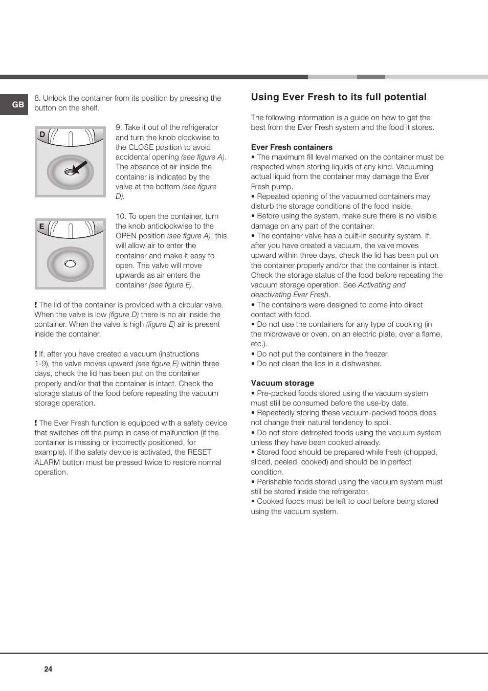 Using ever fresh to its full potential | Ariston MBZE 45 NF User Manual | Page 24 / 72
