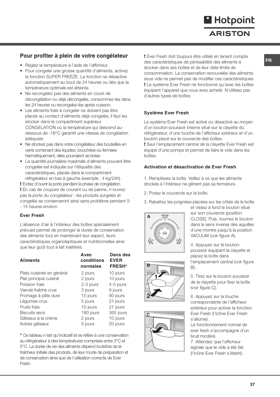 Pour profiter à plein de votre congélateur | Ariston MBZE 45 NF User Manual | Page 37 / 72