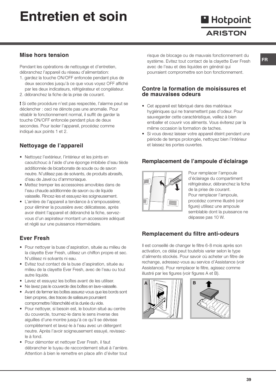 Entretien et soin | Ariston MBZE 45 NF User Manual | Page 39 / 72