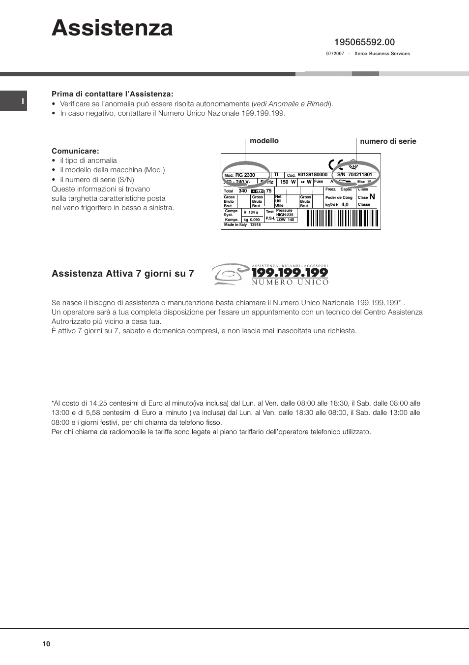 Assistenza, Assistenza attiva 7 giorni su 7 | Ariston MBL 2011 User Manual | Page 10 / 52
