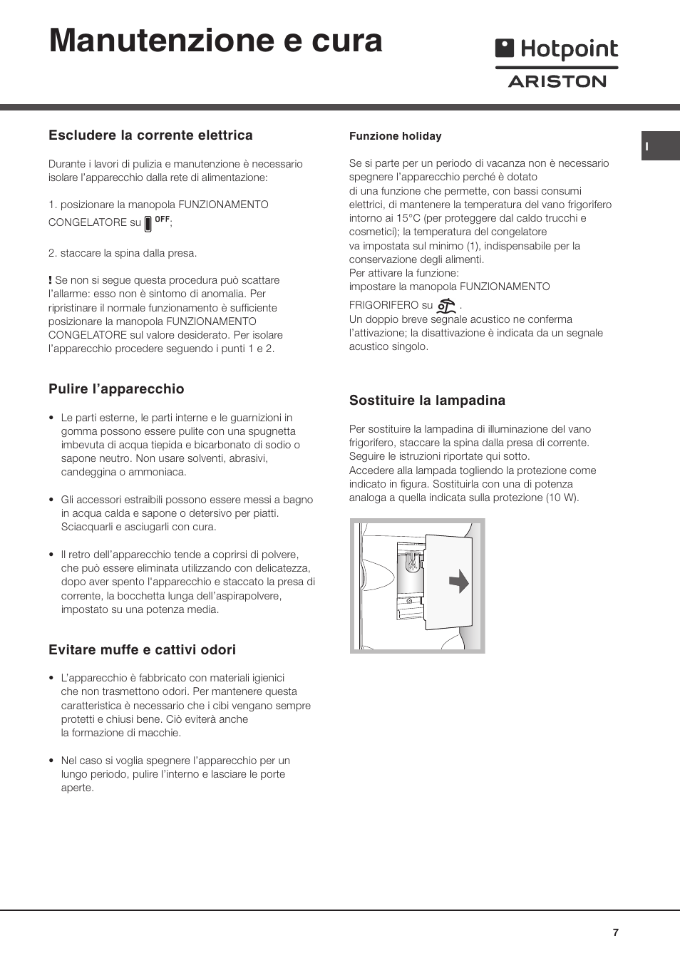 Manutenzione e cura | Ariston MBL 2011 User Manual | Page 7 / 52