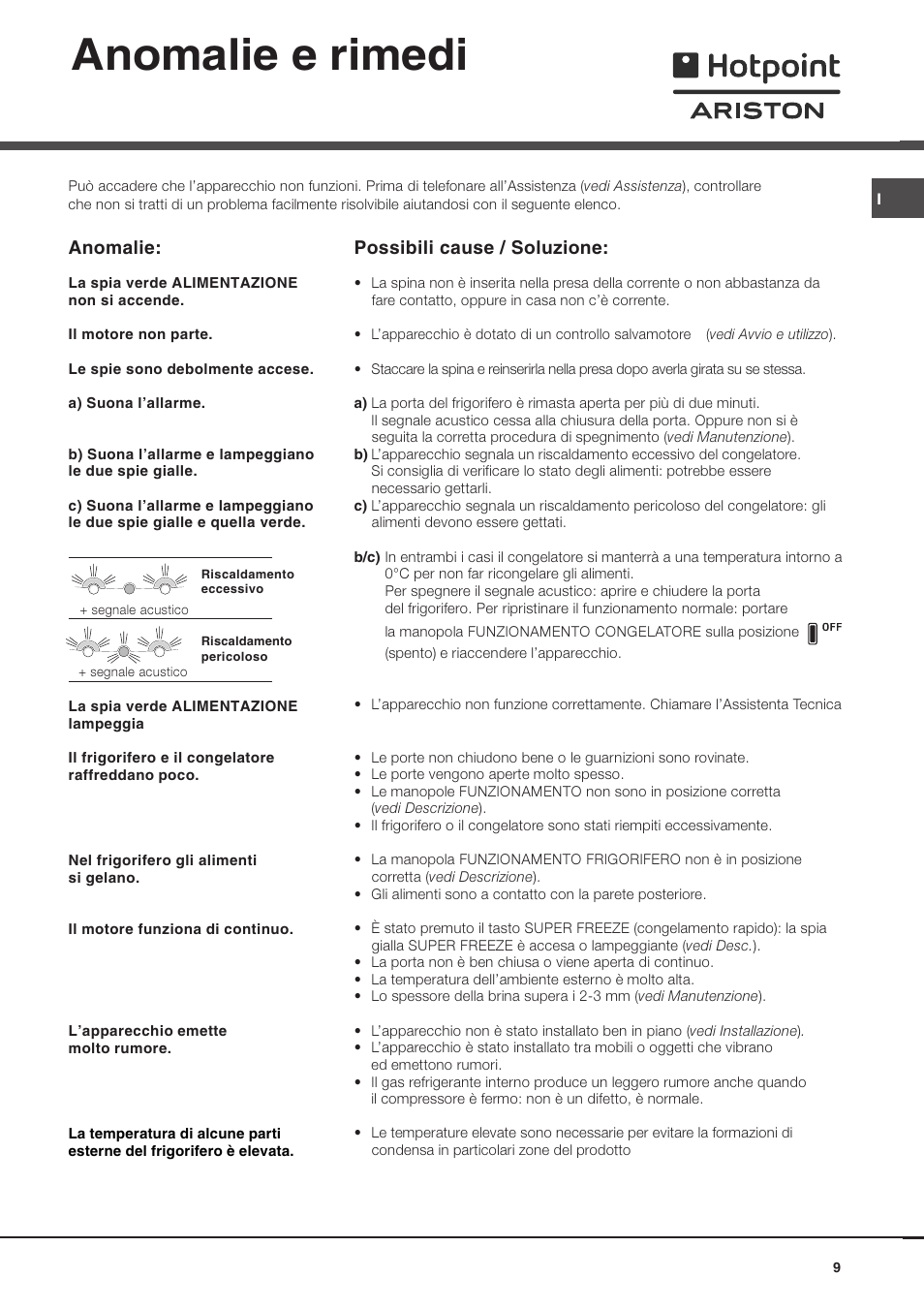 Anomalie e rimedi, Anomalie, Possibili cause / soluzione | Ariston MBL 2011 User Manual | Page 9 / 52