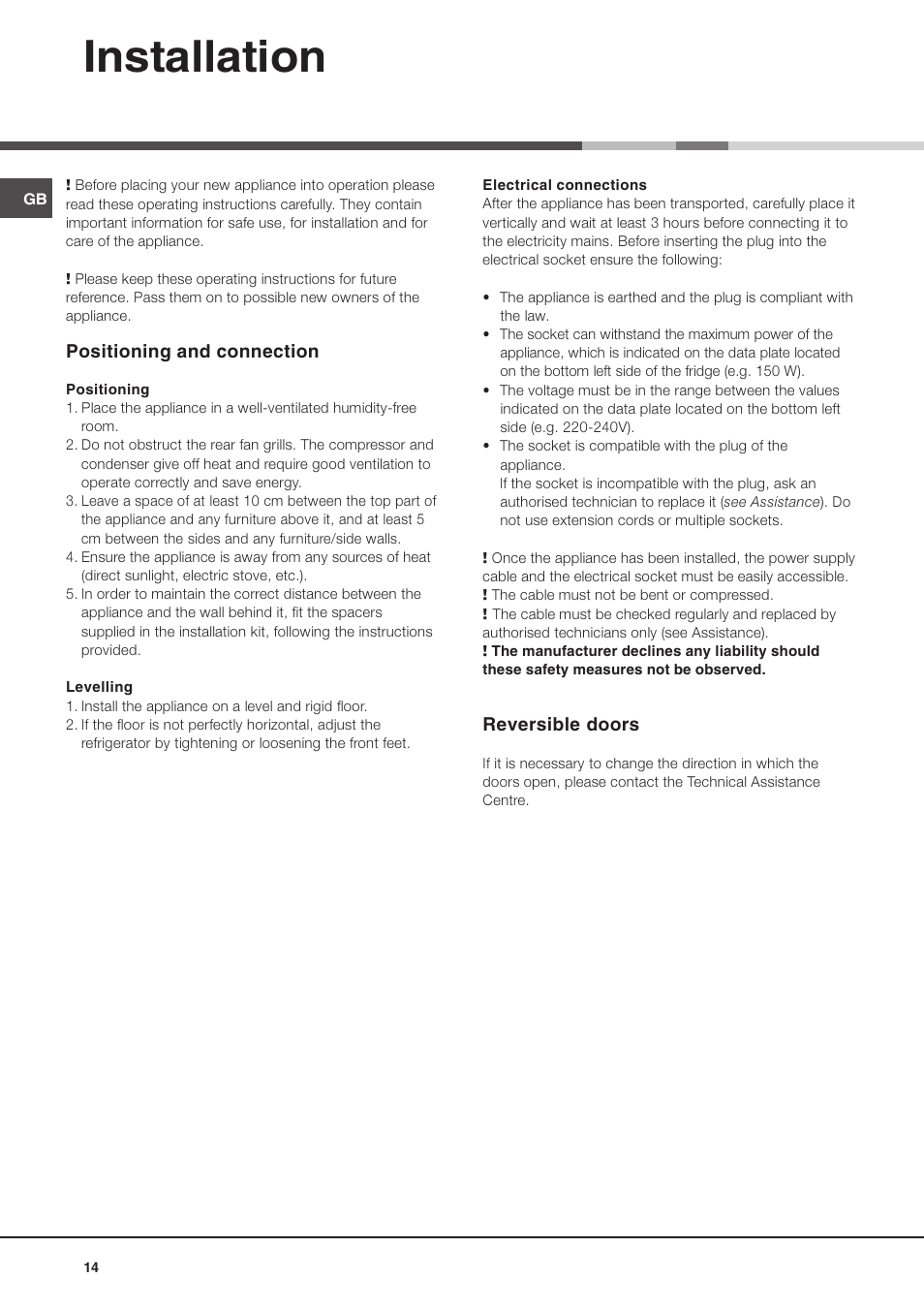Installation | Ariston MBT 2022 HA User Manual | Page 14 / 72