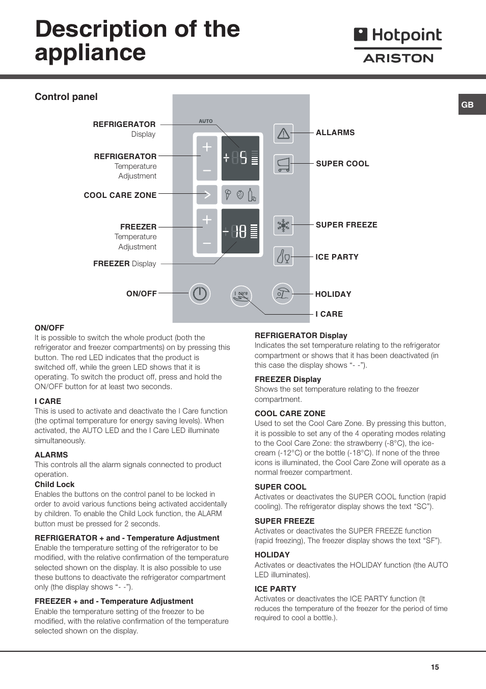 Description of the appliance | Ariston MBT 2022 HA User Manual | Page 15 / 72