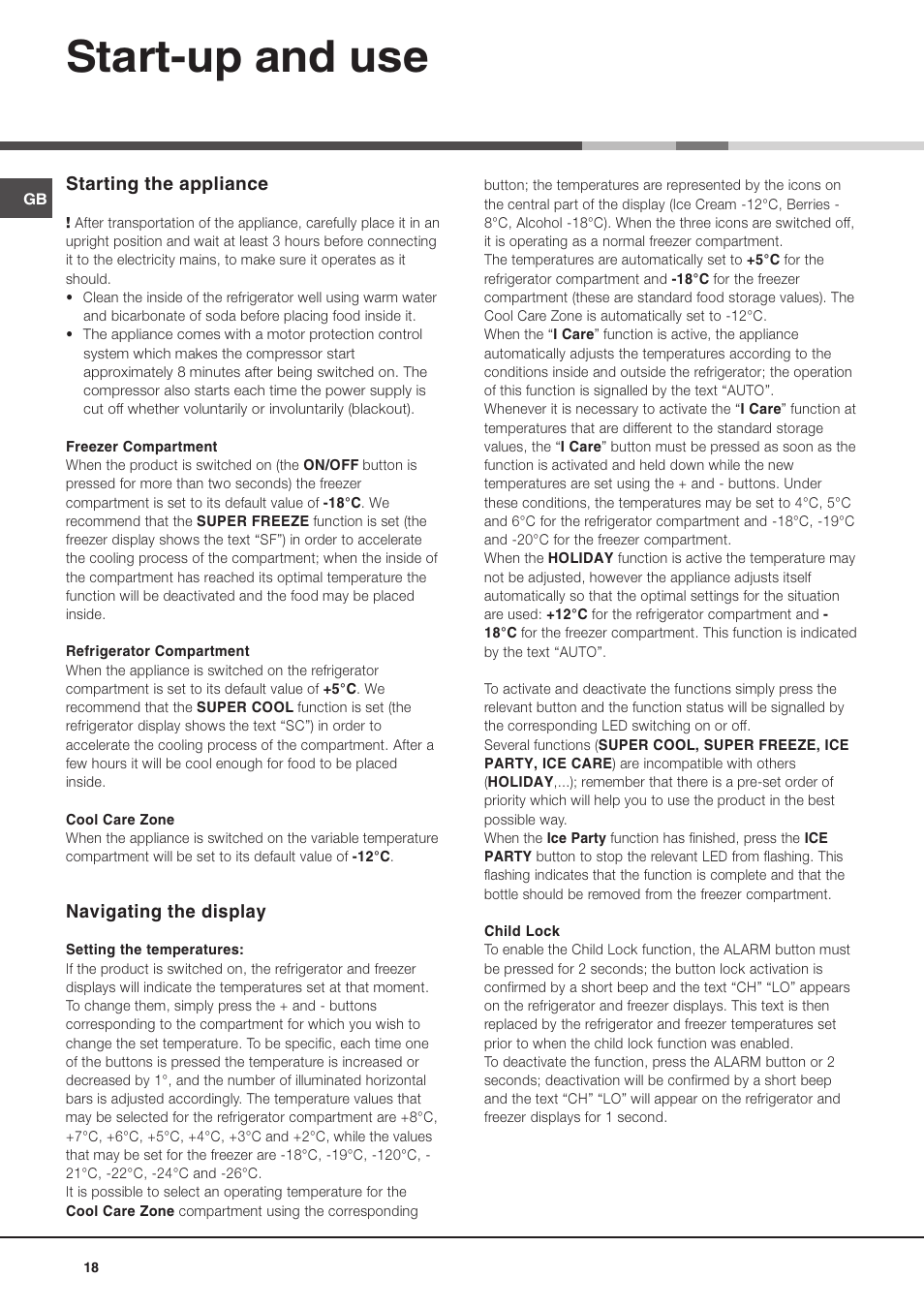 Start-up and use, Starting the appliance, Navigating the display | Ariston MBT 2022 HA User Manual | Page 18 / 72