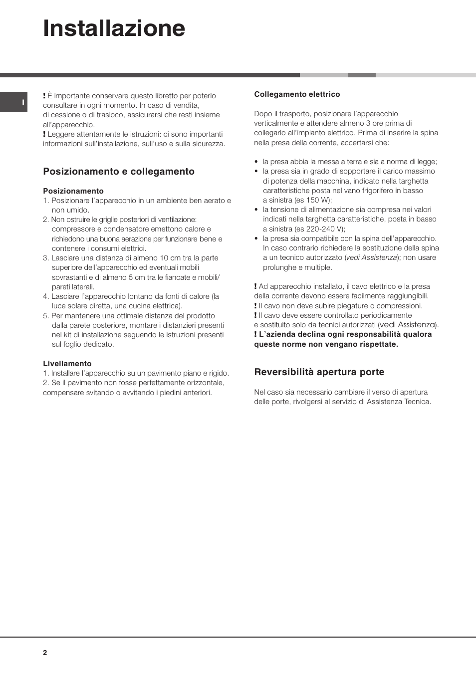Installazione | Ariston MBT 2022 HA User Manual | Page 2 / 72