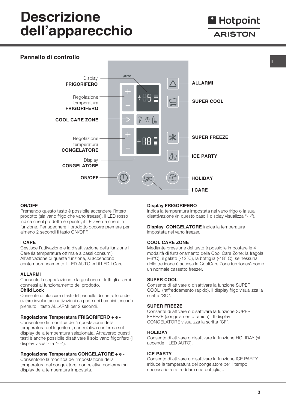 Descrizione dellapparecchio | Ariston MBT 2022 HA User Manual | Page 3 / 72