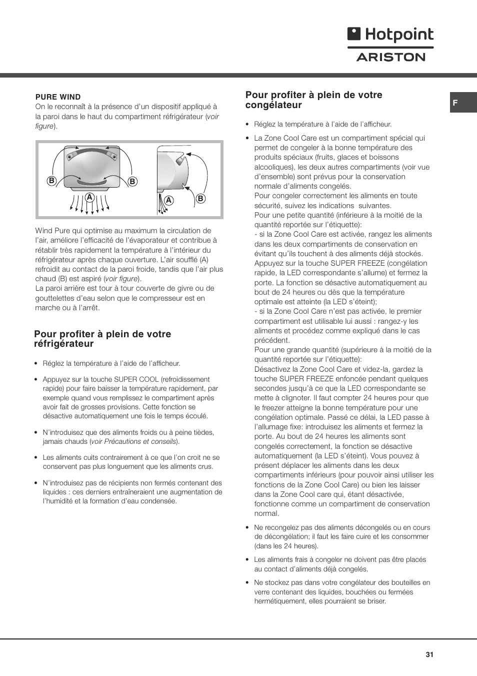 Pour profiter à plein de votre congélateur, Pour profiter à plein de votre réfrigérateur | Ariston MBT 2022 HA User Manual | Page 31 / 72