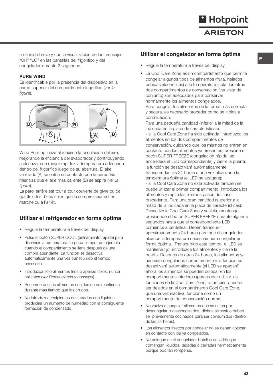 Utilizar el congelador en forma óptima, Utilizar el refrigerador en forma óptima | Ariston MBT 2022 HA User Manual | Page 43 / 72