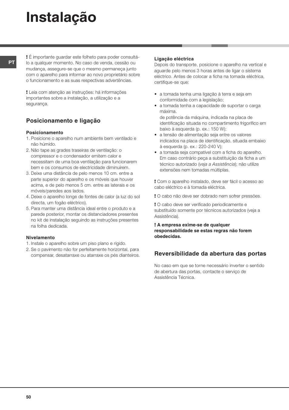 Instalação | Ariston MBT 2022 HA User Manual | Page 50 / 72
