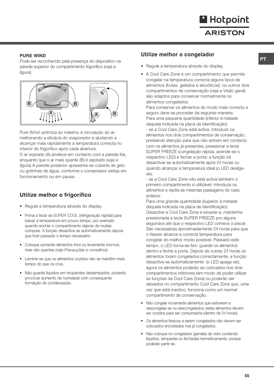Utilize melhor o congelador, Utilize melhor o frigorífico | Ariston MBT 2022 HA User Manual | Page 55 / 72