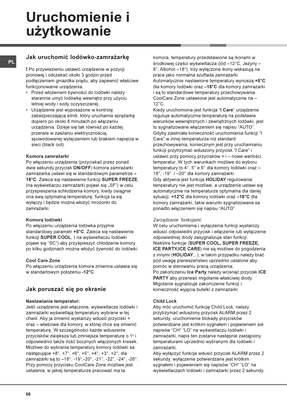 Uruchomienie i u¿ytkowanie | Ariston MBT 2022 HA User Manual | Page 66 / 72