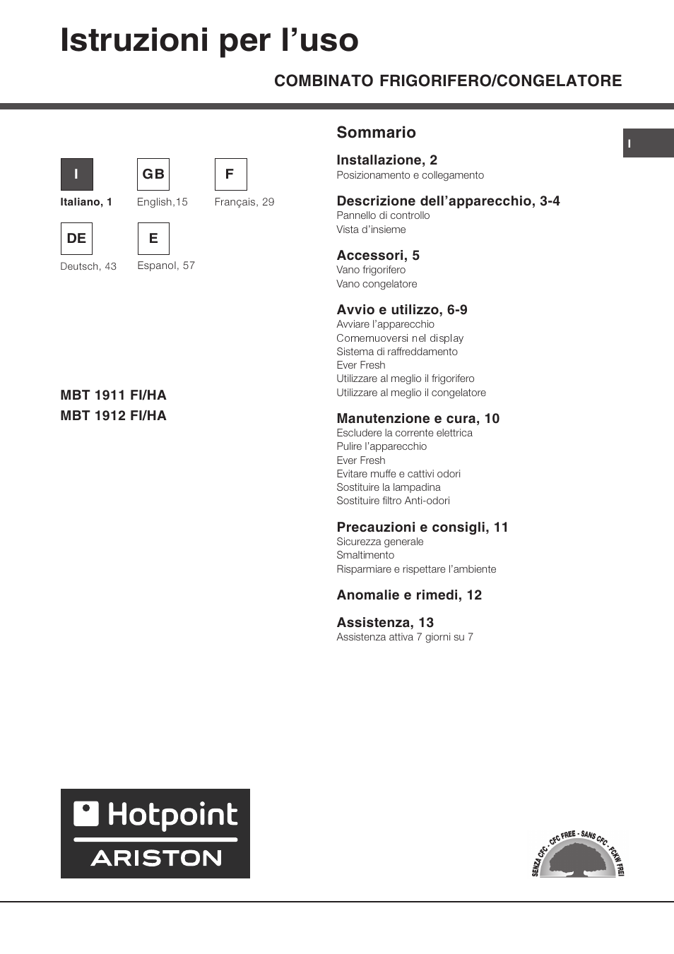 Ariston MBT 1911 FI/HA User Manual | 72 pages