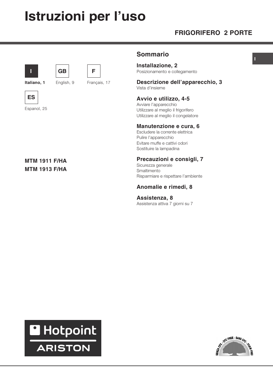 Ariston MTM 1901 User Manual | 32 pages