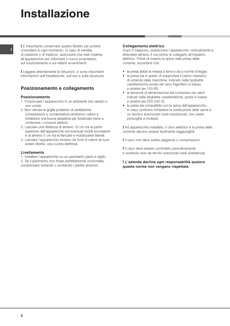 Installazione, Posizionamento e collegamento | Ariston MTM 1901 User Manual | Page 2 / 32