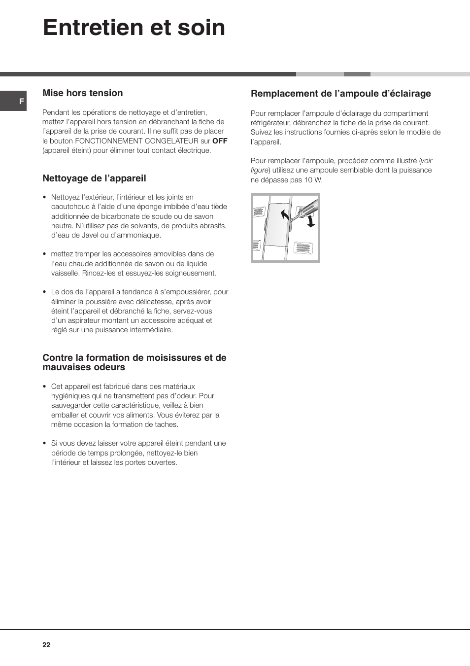 Entretien et soin | Ariston MTM 1901 User Manual | Page 22 / 32