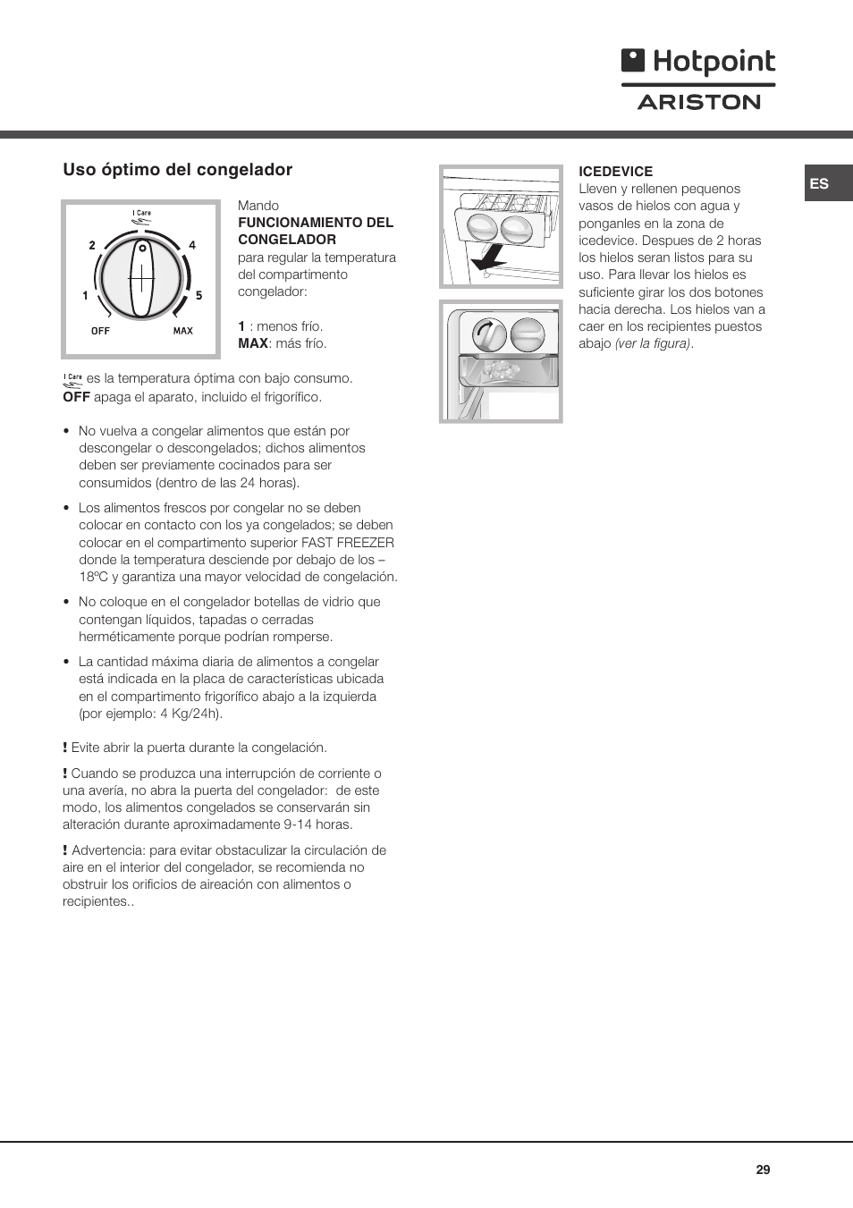 Uso óptimo del congelador | Ariston MTM 1901 User Manual | Page 29 / 32