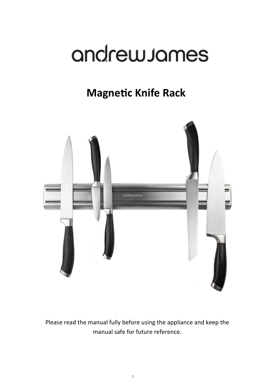 Andrew James AJ000254 Professional Magnetic Knife Storage Rack User Manual | 4 pages