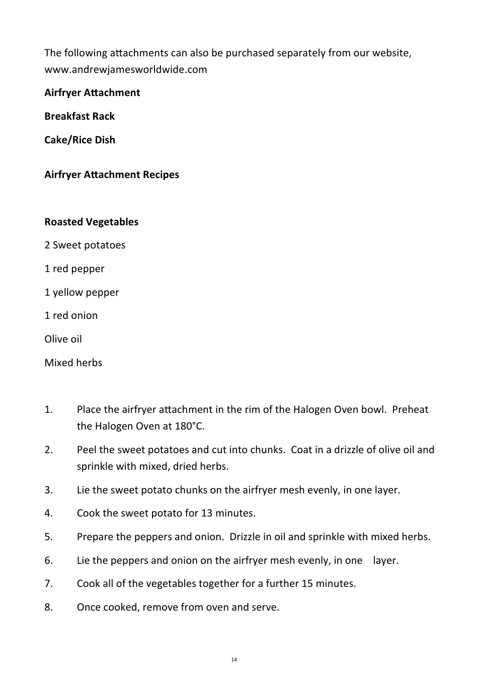 Andrew James AJ000401 Air Fryer for 12 Litre halogen Oven User Manual | Page 14 / 30