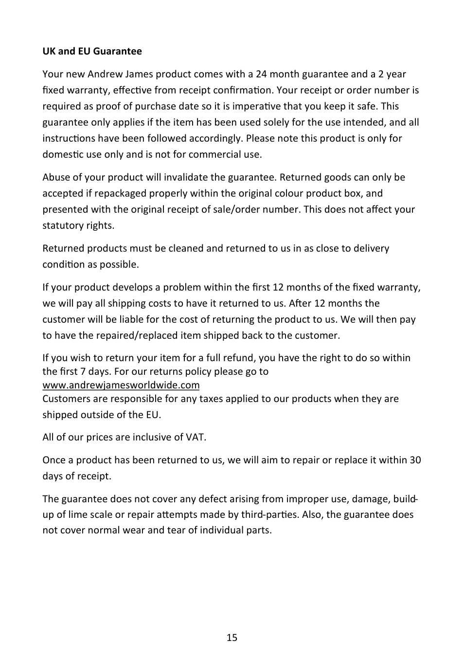 Andrew James AJ000350 Digital Food Dehydrator User Manual | Page 15 / 17