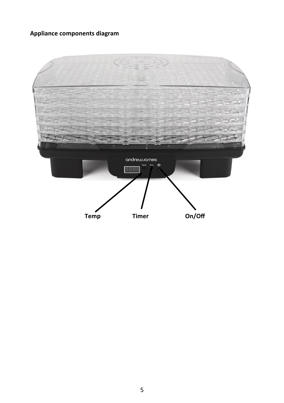 Andrew James AJ000350 Digital Food Dehydrator User Manual | Page 5 / 17