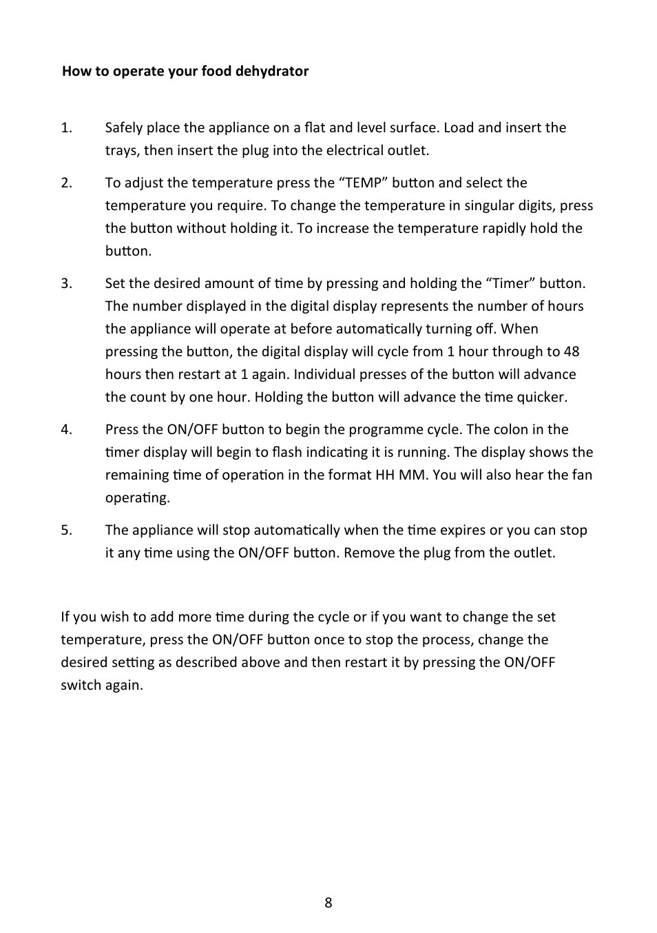 Andrew James AJ000350 Digital Food Dehydrator User Manual | Page 8 / 17