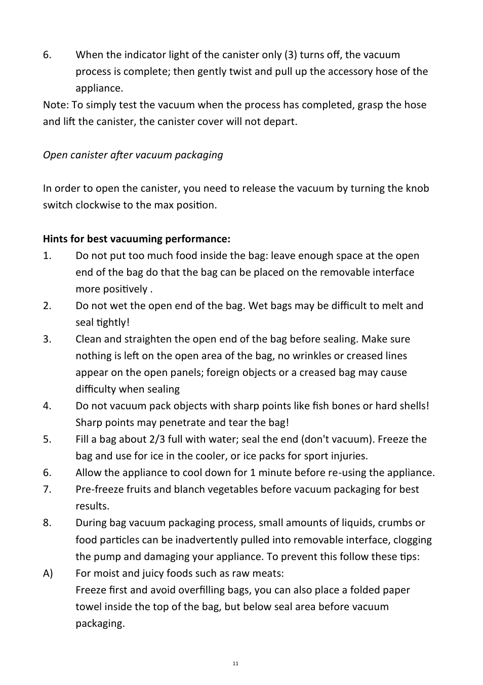 Andrew James AJ000165 Professional Vacuum Food Sealer User Manual | Page 11 / 18