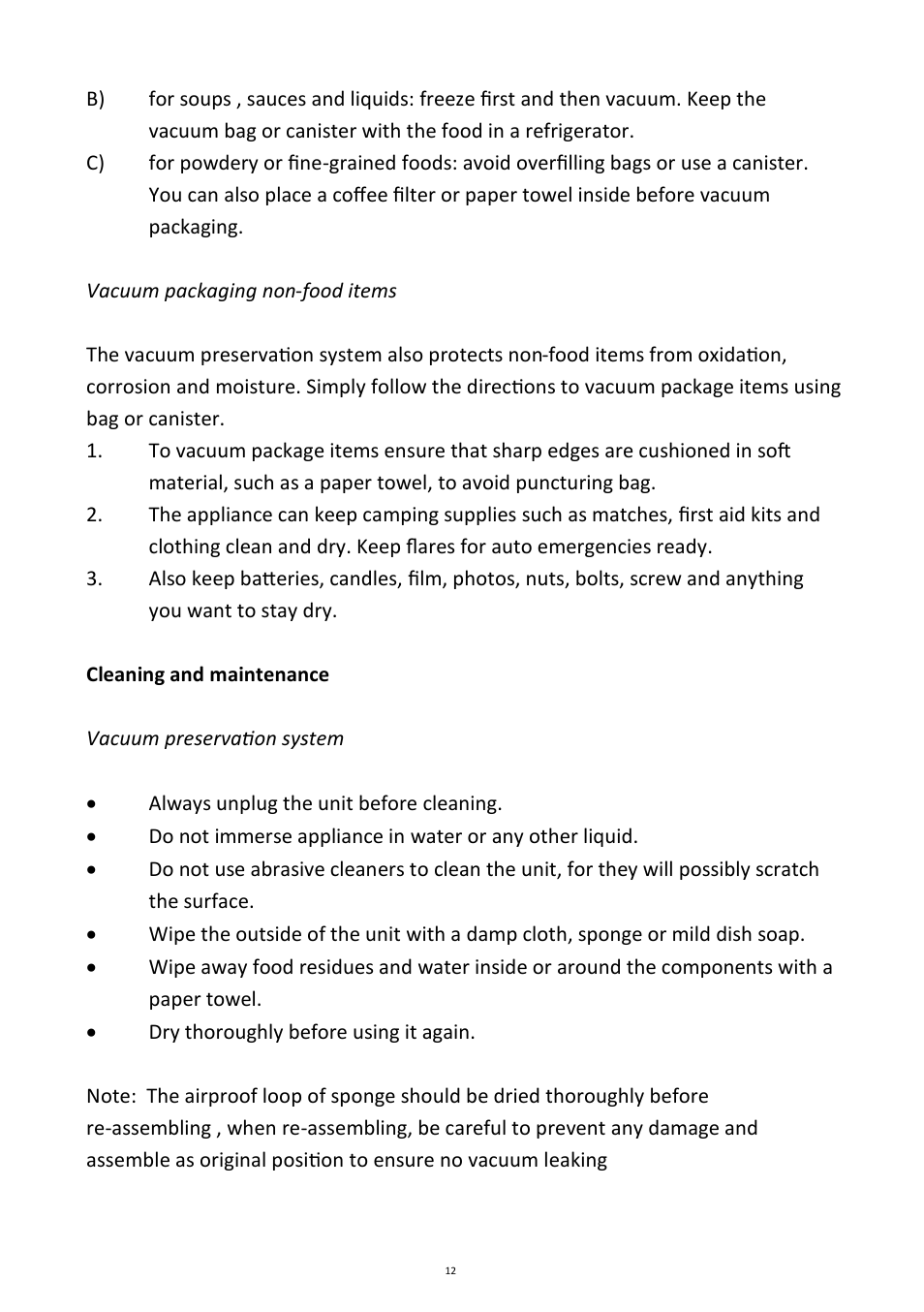 Andrew James AJ000165 Professional Vacuum Food Sealer User Manual | Page 12 / 18