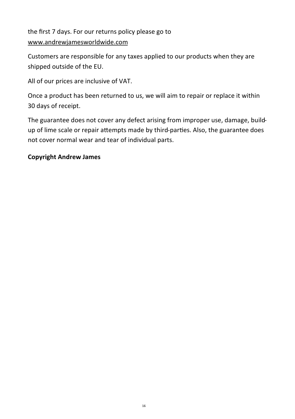Andrew James AJ000084 Food Dehydrator User Manual | Page 16 / 16