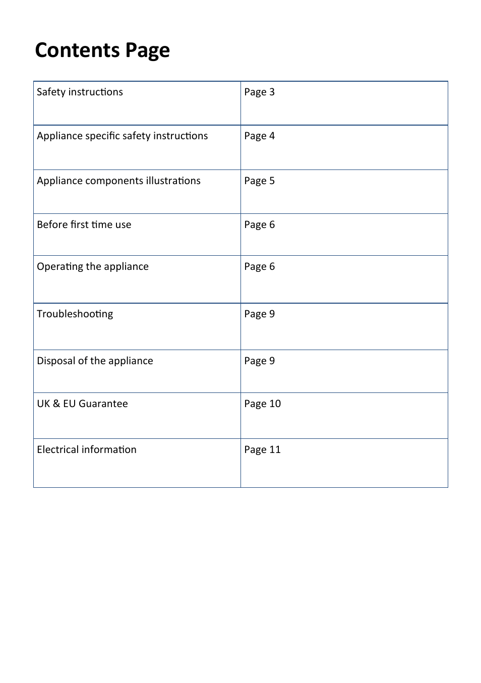 Contents page | Andrew James AJ000571 Electric Dual Milk Frother and Warmer User Manual | Page 2 / 12