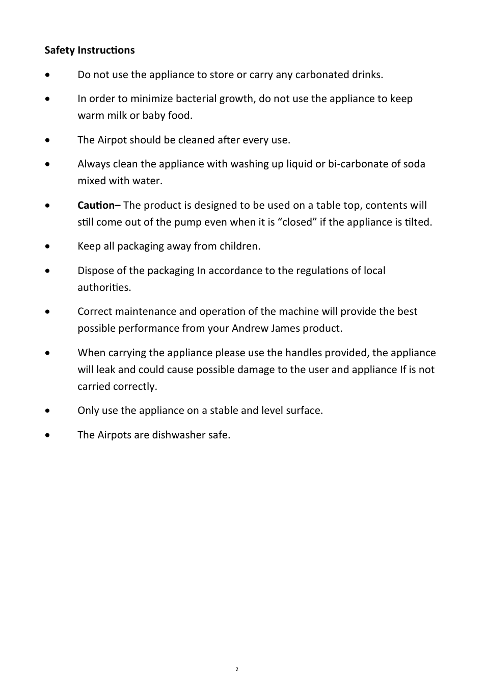 Andrew James AJ000064 5 Litre Airpot User Manual | Page 2 / 5