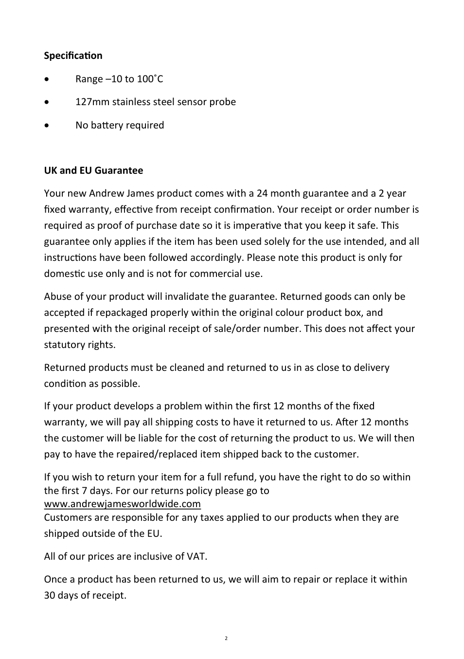 Andrew James AJ000247 Three Piece Professional Barista Coffee User Manual | Page 2 / 3